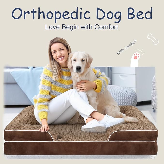 Orthopedic Dog Bed for Large Medium Sized, Washable Memory Foam Large Dog Bed, Durable Medium Pet Sofa with Removable Cover, Washable Waterproof Pet Couch Beds(Brown, XL)