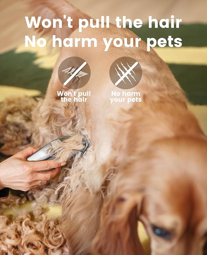 oneisall Dog Grooming Clippers for Thick Heavy Coats,Low Noise Cordless Dog Grooming Kit with Metal Blades, All Stainless Steel, 2 Speeds