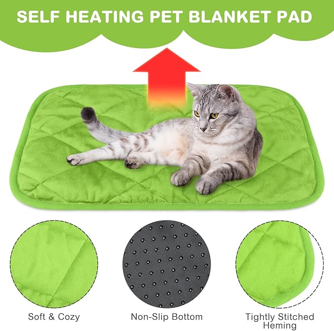 4 Pack Self Heating Cat Pad Self Warming Dog Mat Reflects Body Heat Extra Warm Thermal Pet Pad Washable Dog Cat Bed Crate Bed Mat Blanket(16 x 20 Inch,Green)