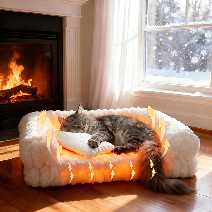 Cat Bed, Cat Beds for Indoor Cats, Winter Self Warming Pet Sofa Bed, Washable Medium Pet Bed for Puppy and Small to Large Kitten with Anti-Slip Bottom, Fits Up to 65lbs Pets