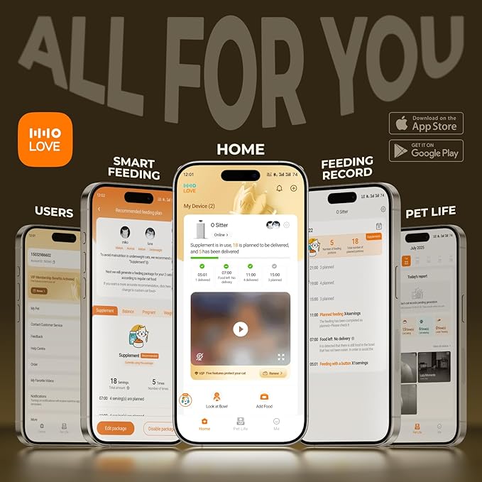 HHOLOVE Automatic Cat Feeder with Camera AI-Powered, 2k HD Video Night Vision, 5G/2.4G Wi-Fi Programmable, 2-Way Audio, Low Food Alert, Blockage Sensor, 1-Year Subscription Version