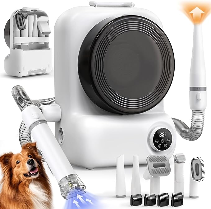 BONJELA Pet Grooming Vacuum & Dryer with 5 Dog Grooming Kit for Shedding Grooming, Dog Grooming Vacuum Cleaner