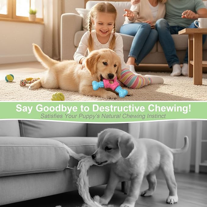 Puppy Chew Toys for Teething, Indestructible Dog Chew Toys for Aggressive Chewers - Small & Medium Breeds, Rubber Dog Bone Toy, Tough Puppy Toys to Keep Them Busy and Relieve Anxiety