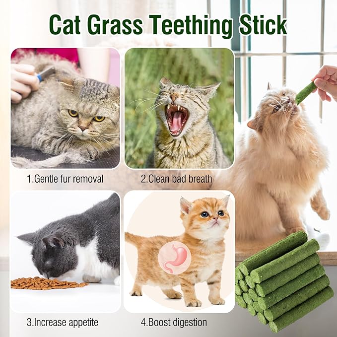 120g/4.23oz Cat Grass Teething Stick Hairballs,Chew Sticks for Cats,Catnip Toys Sticks Indoor Kitten Chew Stick (Green)