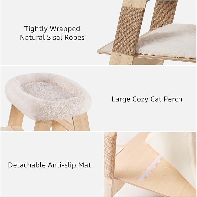 unipaws Pyramid Cat Tree, 5-Level Wooden Cat Ladder, Sturdy Tall Cat Climbing Tower with Cozy Hammock for Kittens and Indoor Cats