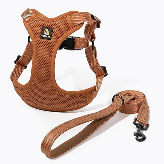 BELLA & PAL Adjustable Step-in Dog Harness, Puppy No-Pull Vest with Leash Set for XS/Small & Medium Dog, Breathable All-Weather Mesh, Reflective Strip, Secure Hook & Loop, Buckle Closure (Mokka, L)