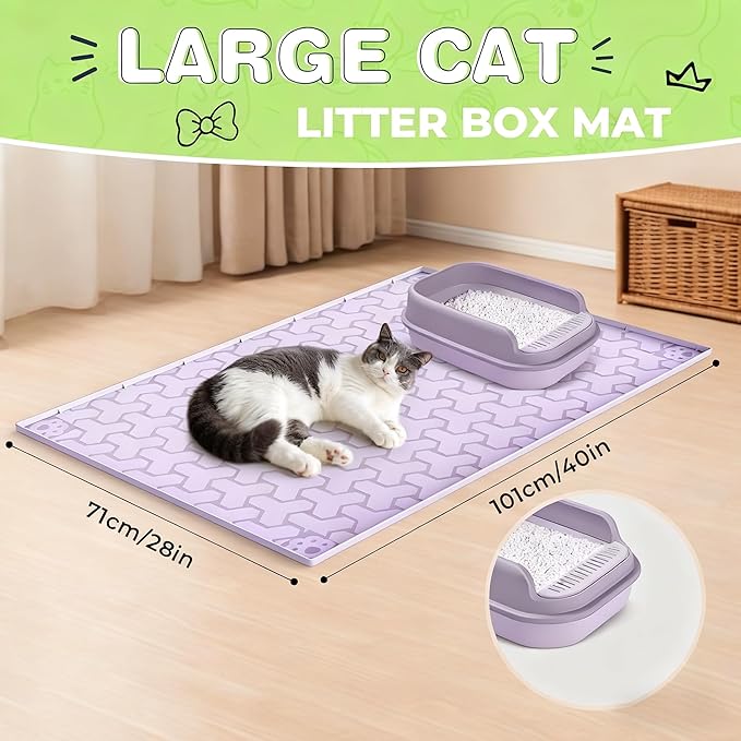 Silicone Cat Litter Mat for Litter Box - 34" X 22"/24" X 15" Waterproof Urine - Proof Mat, Non - Slip Trapping Pad to Keep Floor Clean, Easy to Clean Cat Floor Mat（light purple）