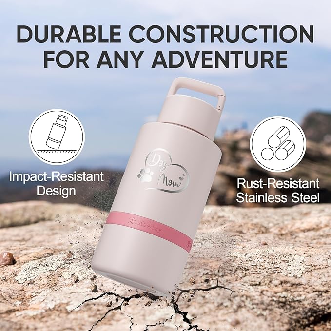 Dog Mom Gift, Insulated Dog Water Bottle with Travel Bowl, for DogLover, Portable Water Bottle Dispenser, Accessories for Car, Hiking, Camping, Outdoor, Leak-Proof, Detachable (DogMom-PalePink)