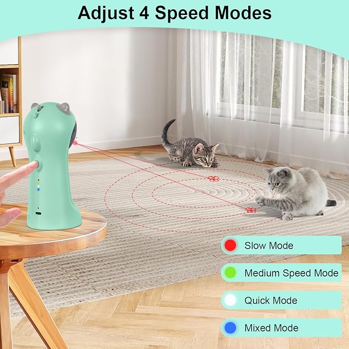 TBTeek Cat Toy Motion-Activated, Rechargeable Automatic Cat Toy with Rotating Red Light, 4 Speed Modes for Indoor Cats, Kittens & Dogs(Green)