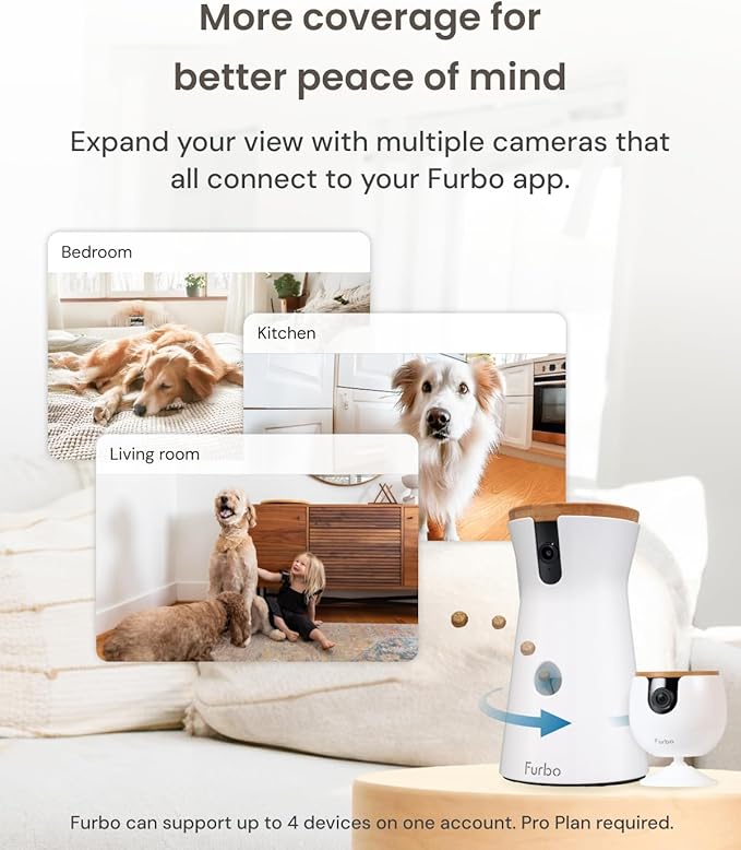 Furbo 360° Dog Camera + Mini [New Subscription Required at Setup] 2-Camera Bundle Nanny Pro Subscription: Dog Safety & Home Security Alerts, Pet Camera with Speaker, Phone App & Night Vision