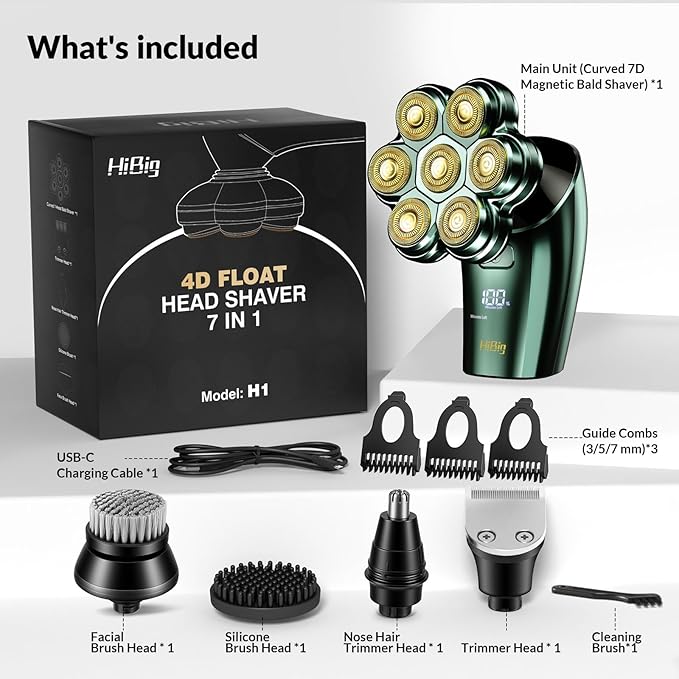 Head Shavers for Bald Men - 7D Arc Electric Razor with Magnetic Detachable Head, Waterproof Wet Dry 5-in-1 Electric Shaving & Grooming Kit, LED Display Rechargeable Head & Body Hair Shaver