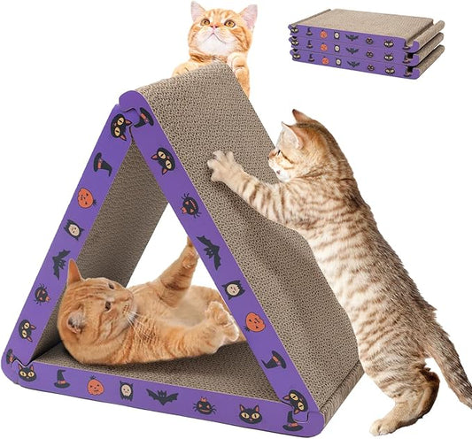 CATISM Cat Scratcher Foldable,Triangle Cat Scratching Board,6 Usable Sides Cat Scratchers for Indoor Cats,Durable Recyclable Cat Scratcher Cardboard Vertical, Orange (Pack of 3) (Purple)