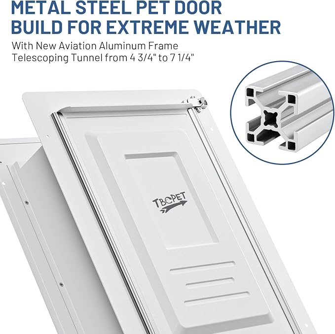 Dog Door for Wall - Steel Frame, Telescoping Tunnel & Double Food - Grade Silicone Flaps Pet Door, Doggy Doors with Secure Lock (Pets Up to 40 lbs) - Medium