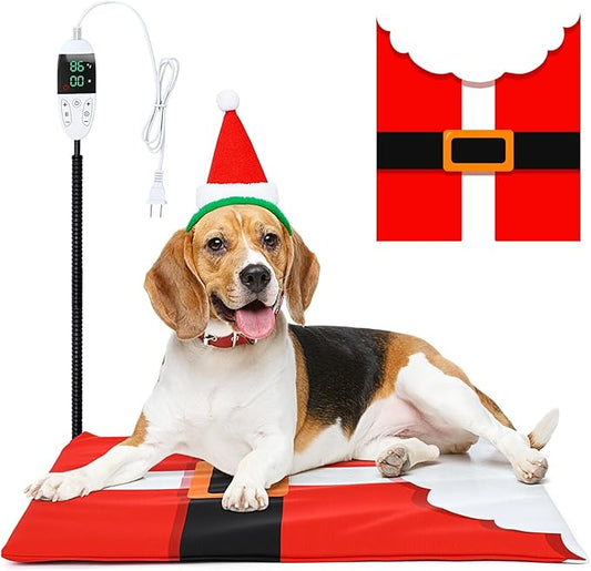 Tuanse Christmas Pets Heating Pad for Cats Dog 12 Level Adjustable Temperature Electric Heated Pad with Timer Waterproof Cat Heated Bed with Chew Resistant Cord for Pet Dog Puppy(17.7 x 23.6 Inch)