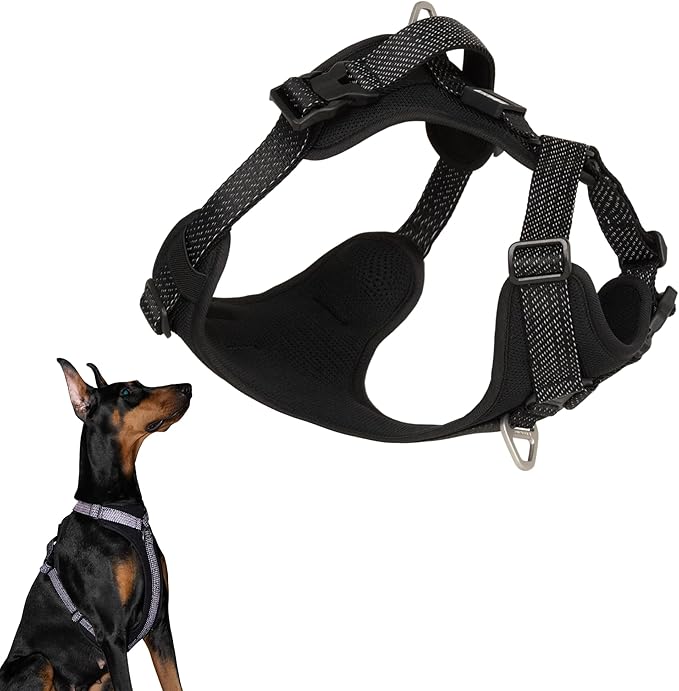 All-Weather No Pull Dog Harness Reflective Vest Harness QR Code Anti-Lost Adjustable Quick-Release Buckle Soft Padded Breathable Harness for Small Medium Large Dog (Super Reflect-Black, M)