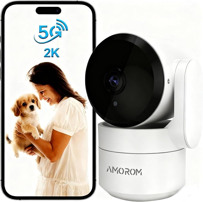 2K Pan-Tilt Indoor Security Camera, 360° Pet/Dog Monitoring, Motion Tracking, Night Vision, 2-Way Audio, Motion Alerts, Compatible with Alexa & Google Assistant (2.4GHz & 5GHz)