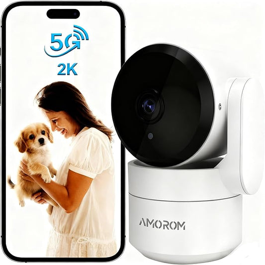 2K Pan-Tilt Indoor Security Camera, 360° Pet/Dog Monitoring, Motion Tracking, Night Vision, 2-Way Audio, Motion Alerts, Compatible with Alexa & Google Assistant (2.4GHz & 5GHz)