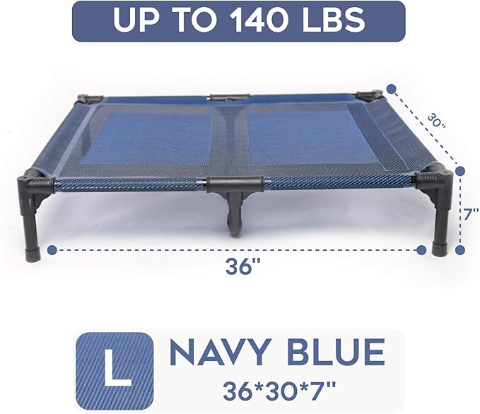 suddus Elevated Dog Bed for Medium Dogs, Dual Support Cooling Cot with Teslin Mesh, Portable Waterproof Pet Bed for Indoor/Outdoor Use, Large, 36x30x7 Inch, Blue