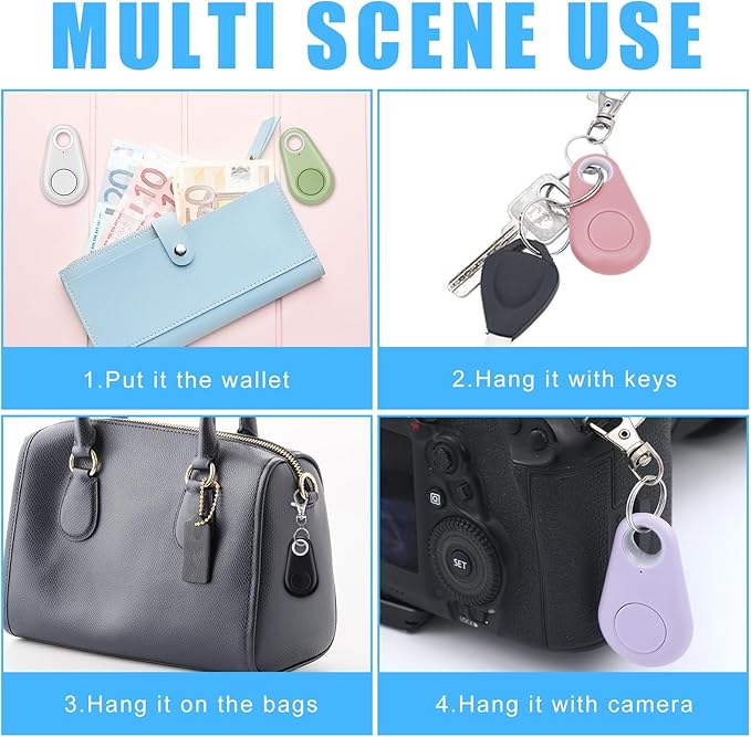 Flutesan 8 Packs Portable GPS Tracking Mobile Tracking Anti Loss Smart Device Key Finder Locator GPS Tracker Device for Pets Dog Cat Wallet Keychain Luggage, Alarm Reminder(Black, White, Colorful)