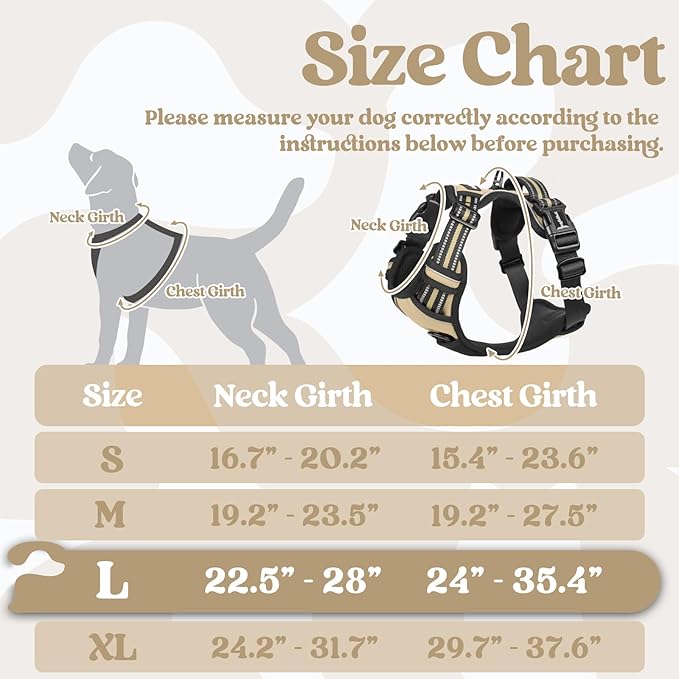 rabbitgoo Dog Harness for Large, No Pull Pet Harness with 3 Buckles, Adjustable Soft Padded Vest with Control Handle, Walking Reflective Pet Vest for Large Dogs, Beige, L