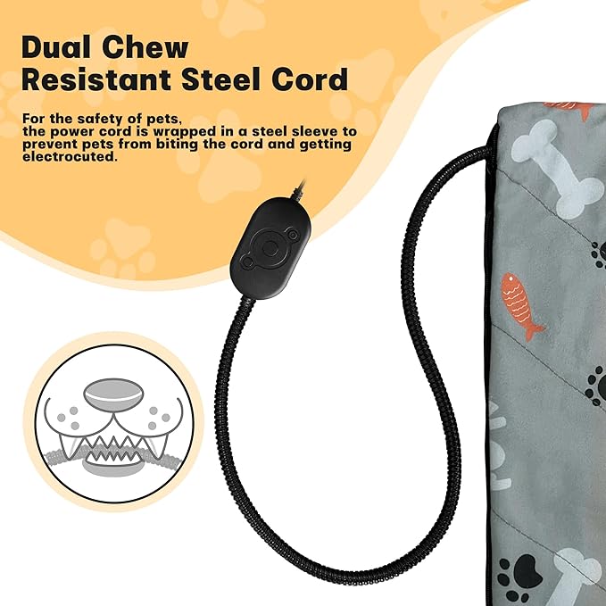 Pet Heating Pad, 22 * 18" Pressure Activated Heated Mat for Indoor Dogs Cats, 3 Adjustable Temperature with Chew Resistant Cord