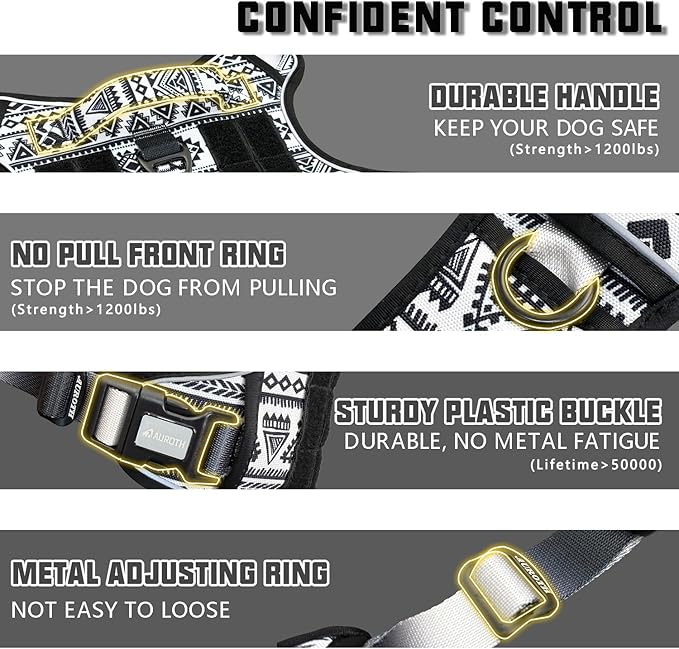 AUROTH Tactical Dog Harness for Large Dogs No Pull Adjustable Pet Harness Reflective K10 Working Training Easy Control Pet Vest Military Service Dog Harnesses