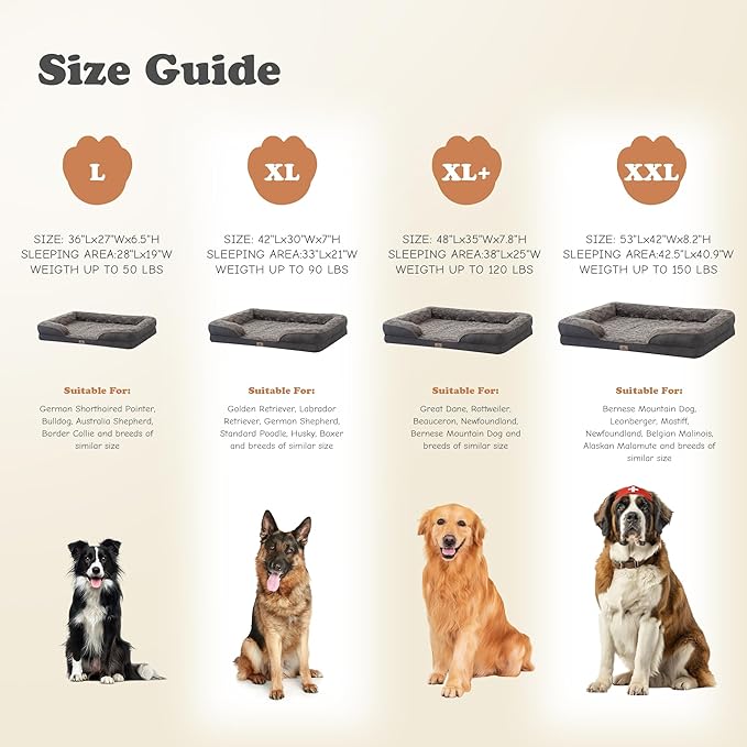 XL Orthopedic Dog Beds Large Sized Dog - Washable Large Dog Cat Bed Waterproof, Comfort Dogs Couch Sofa with Washable Removable Cover, Pet Bed with Nonskid Bottom, Dark Grey, 48"