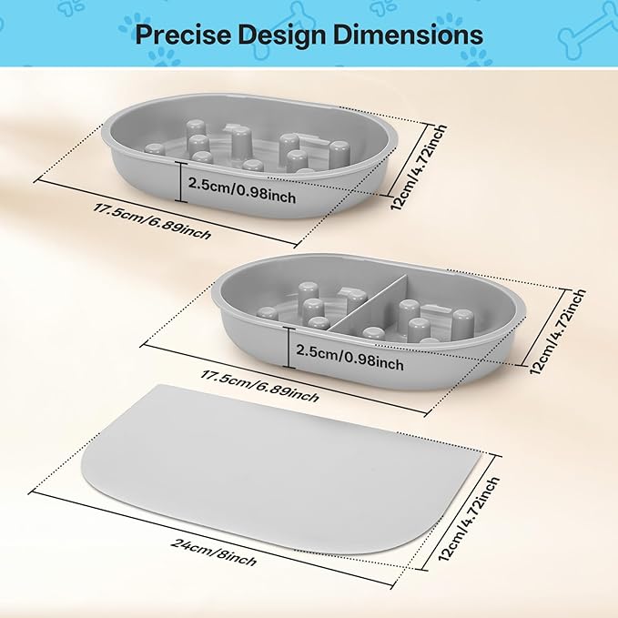 Cat Slow Feeder Bowls and Mat Set for Automatic Pet Care Feeder, YOIHABV 1 Slow Feed Single Bowl, 1 Puzzle Feeding Split Bowl, 1 Mat, Promote Healthy Eating, Non-Slip and BPA-Free, Easy to Clean