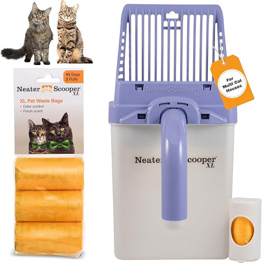 Neater Pet Brands Neater Scooper XL Cat Litter Scoop, 60 Refill Bags – Extra-Large Capacity Mess-Free Cat Litter Scooper with Bag for Large & Multiple Cats, Spill-Proof Litter Box Scooper with Holder