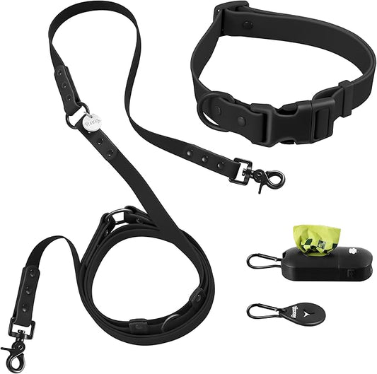 WLK1006I-5SET Luna Large 8FT Adjustable 6-in-1 Waterproof Hands-Free Leash and Collar with LED Flashlight, Bag Dispenser, and Poop Bag Holder, Bitters