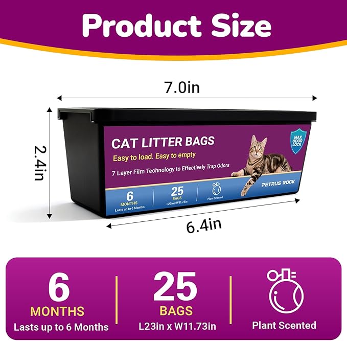 Cat Litter Refill Bags Compatible with Litter Genie Easy Roll Pail | Long-lasting Easy Roll Refill Bags 50 Count (2 Pack) | Odor Control & Plant Scented