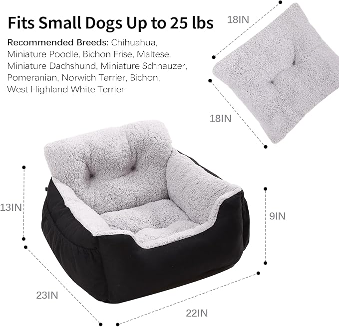 Dog Car Seat for Small Dogs,Washable Pet Booster Seats for Car with Clip-On Safty Leash, Reversible Puppy Carseat with Storage Pockets, Travel Carrier Bed for Dogs Under 25 lbs, Grey