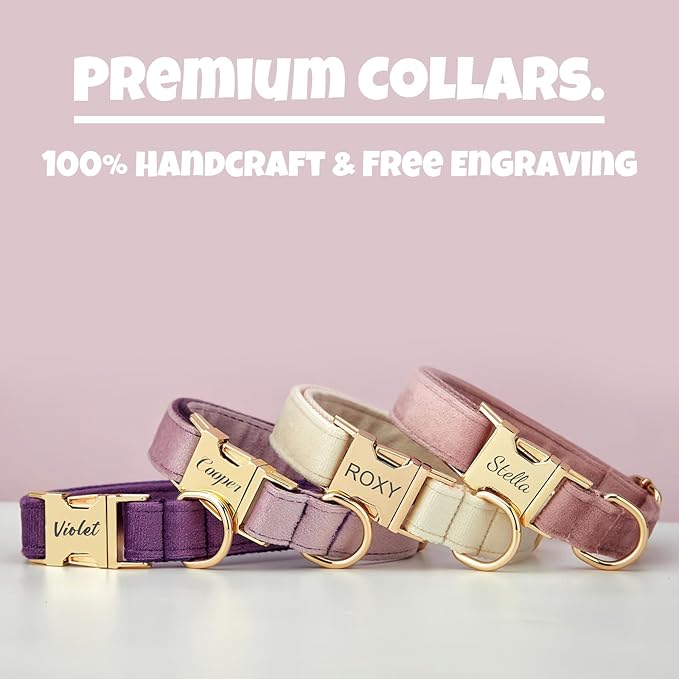 Personalized Velvet Dog Collar with Name & Phone, Multi-Color Options, Metal Quick-Release Buckle, Soft & Stylish (Style-A)