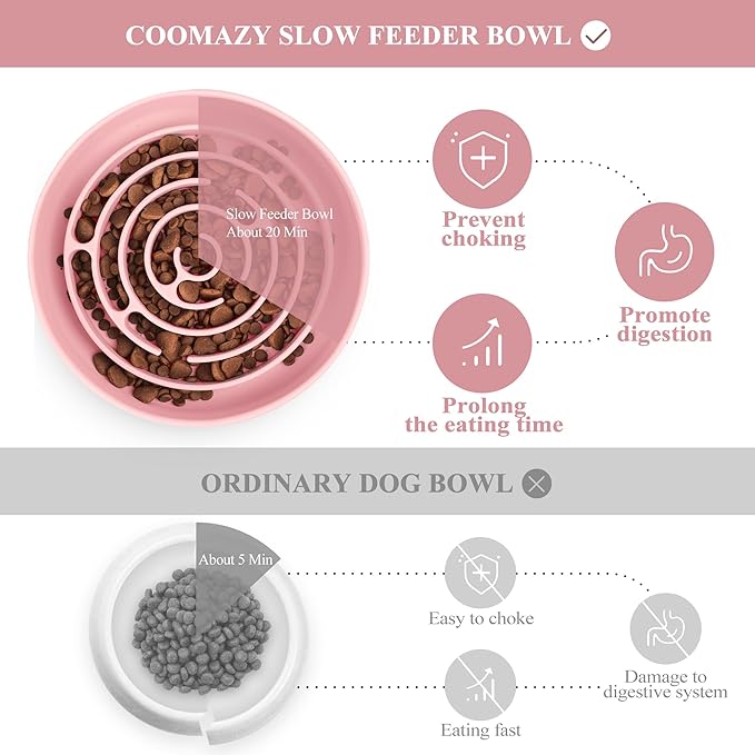 Coomazy Extra Large Slow Feeder Bowl, Silicone Dog Bowl with Suction Cups, Slow Feeder & Non-Slip Design, Boredom and Anxiety Reducer, Suitable for Large Dogs, Pink
