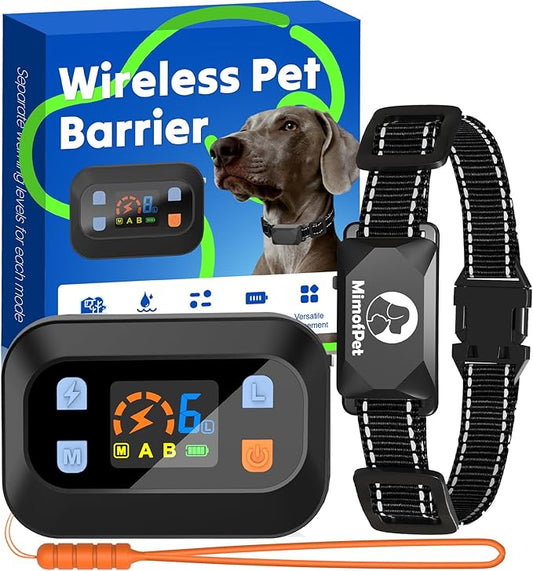MIMOFPET Wireless Pet Barrier - Indoor Outdoor Waterproof Barrier with Adjustable Range up to 8.2 ft,Adjustable Safe Static Intensity, Rechargeable Boundary System for Dogs (Wireless Barrier System)