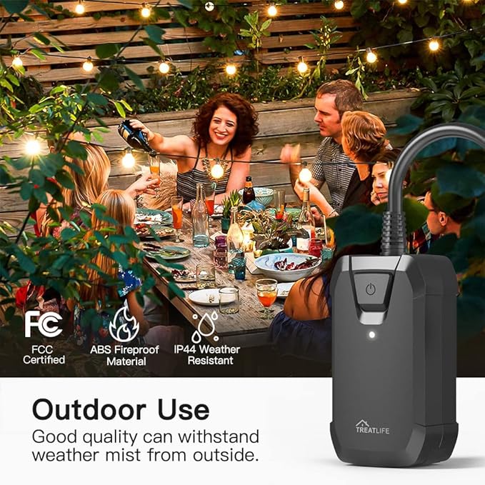 TREATLIFE Smart Dimmer Plug Outdoor Smart Plug Works with Alexa and Google Home, Light Dimmer APP Remote Control, Max Power 400W, IP44 for Dimmable Outdoor String Lights, Floor Lamp, Table Lamp