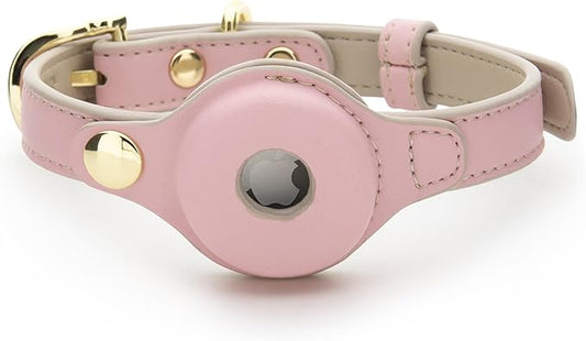 NINA WOOF Cupertino Dog Collars, Harnesses & Leashes Made from Vegan Leather with Dog Tracker Device Holder Adjustable Dog Collar (Extra Small (Neck: 9x12), Pink)