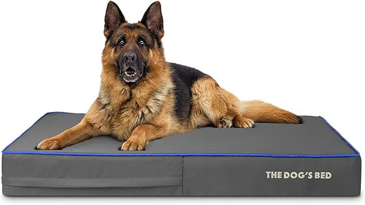 The Dog’s Bed Orthopedic Memory Foam Dog Bed, XL Grey/Blue 46x28, Pain Relief for Arthritis, Hip & Elbow Dysplasia, Post Surgery, Lameness, Supportive, Calming, Waterproof Washable Cover