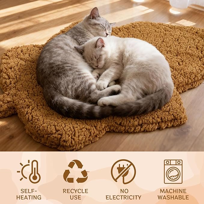 3 Pack Self Warming Cat Dog Bed Leaf Shape Self Heating Pet Mat Non Electric Washable Thermal Sleeping Pad Plush Heated Pet Mat for Crate Floor Indoor Outdoor(Orange,Large-19 x29)