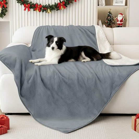 Smiry Waterproof Dog Bed Blanket, Leakproof Pet Throw Blanket for Bed Couch Sofa, Reversible Sherpa Fleece Furniture Protector Cover for Small Medium Large Dogs Cats (Grey, 40x57 inches)