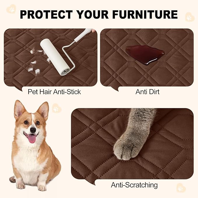 Smiry Waterproof Dog Blanket, 82x102 Inch Soft Pet Bed Cover Reversible, Washable Sofa Couch Furniture Protector for Small Medium Large Dog Puppy Cat, Geometric, Brown/Chocolate