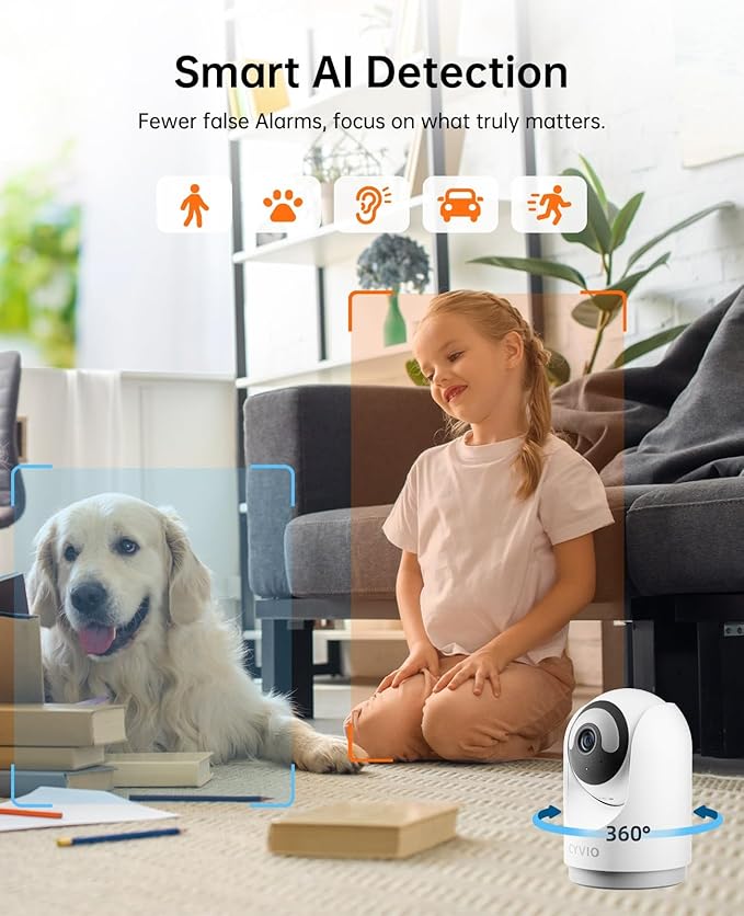 5MP Indoor Security Camera, 3K Pan-Tilt WiFi Surveillance Camera with AI Motion Detection, Human Tracking, Color Night Vision, 2-Way Audio, Bluetooth Setup, No Subscription, for Baby/Pet/Home