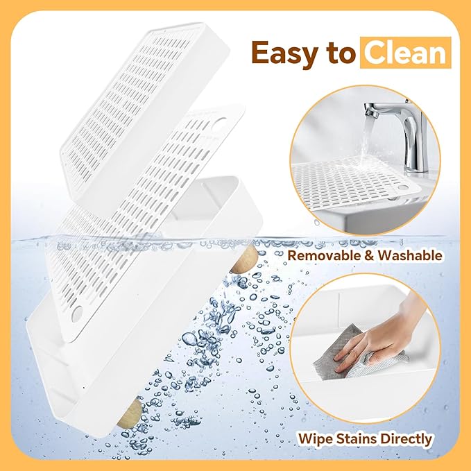 Litter Box Step,2 Steps Litter Box Ramp with Wooden Base,Cat Litter Catcher,Height-Adjustable for Small & Elderly Cats,White