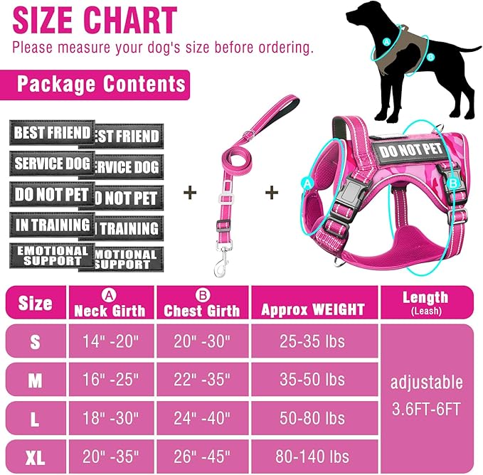 Tactical Dog Harness and Leash Set Small Sized Dog,Heavy Duty No Pull Service Dog Vest and 10 Patches with Dog Seat Belt,Reflective Pet Harness for Training Walking Hiking Camo Pink S