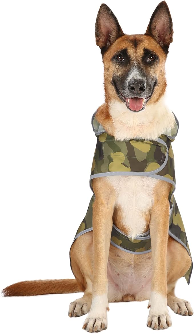 Dog Raincoats for Large Dogs Waterproof Hooded Rain Jacket with Reflective Strips Leash Hole & Poncho Adjustable Fit (CamoDuck,XL)