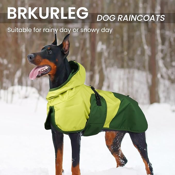 BRKURLEG Dog Raincoat for Small Medium and Large Dogs Waterproof Dog Rain Jacket Adjustable Hooded Dogs Raincoat Pet Rain Coat Poncho with Leash Hole, Reflective Strip, Green, XXXL