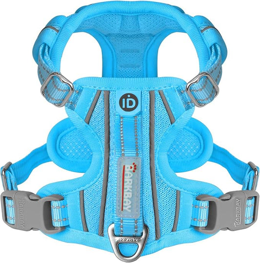 BARKBAY Dog Harness No Pull with ID Tag Pocket - Heavy Duty, Reflective, Easy Control for Large Dogs(Blue,XS)