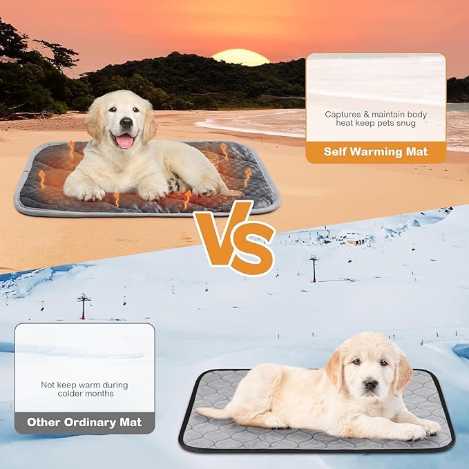 4 Pack Self Warming Cat Mat Self Heating Cat Pad Warm Thermal Pet Bed Washable Dog Crate Pad Body Heat Dog Bed Mat Blanket Non Slip Bottom for Outdoor Indoor Pets(Grey,16 x 20 Inch)
