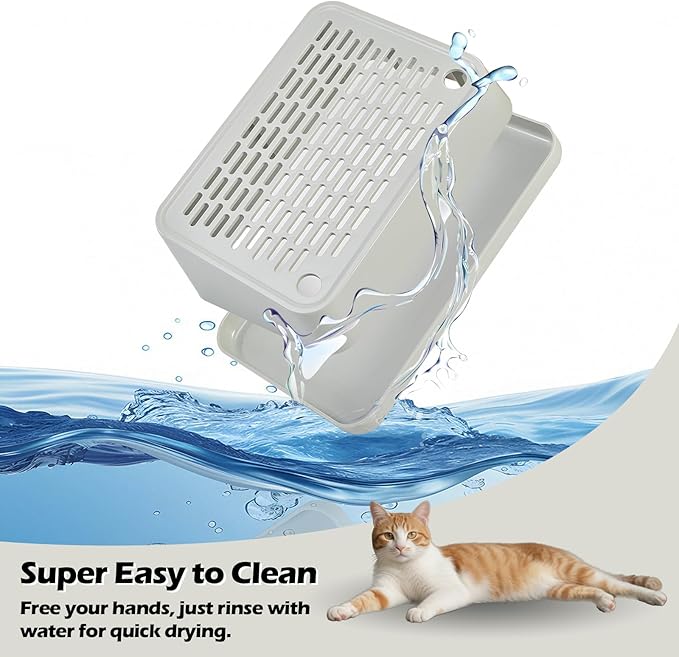 SpaceTime Elevated Cat Litter Mat for Litter Box,Trapping Litter Ramp/Steps for Floor Indoor,Washable Easy Cleaning Cat Pad with Filter Function,Suitable for Kitty & Senior Cats (Grey-Incline Shape)