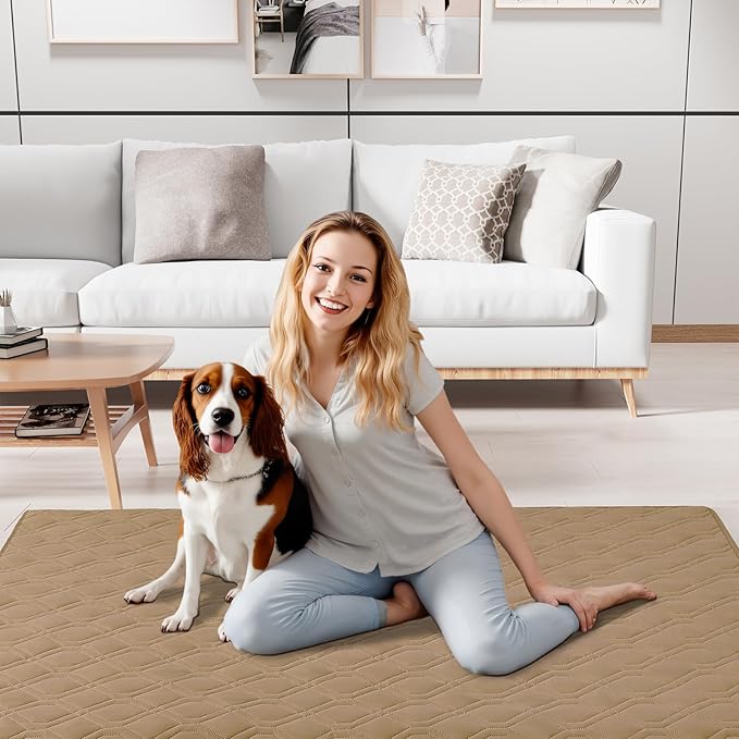 Smiry Waterproof Dog Blanket, 52x82 Inch Soft Pet Bed Cover Reversible, Washable Sofa Couch Furniture Protector for Small Medium Large Dog Puppy Cat, Geometric, Camel/Beige